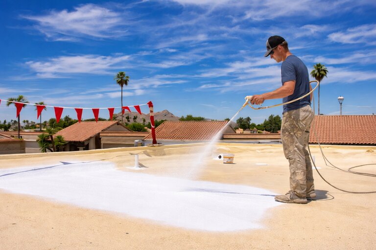 Silicone coating for low slope roof restoration